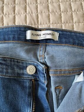 Flying Monkey Platinum Medium Blue Denim Jeans with Contrast Stitching